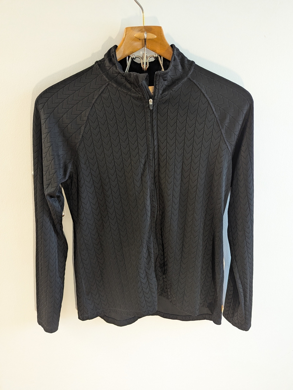 Lucy Activewear Black Chevron Texture Full Zip Track Jacket Stand Collar